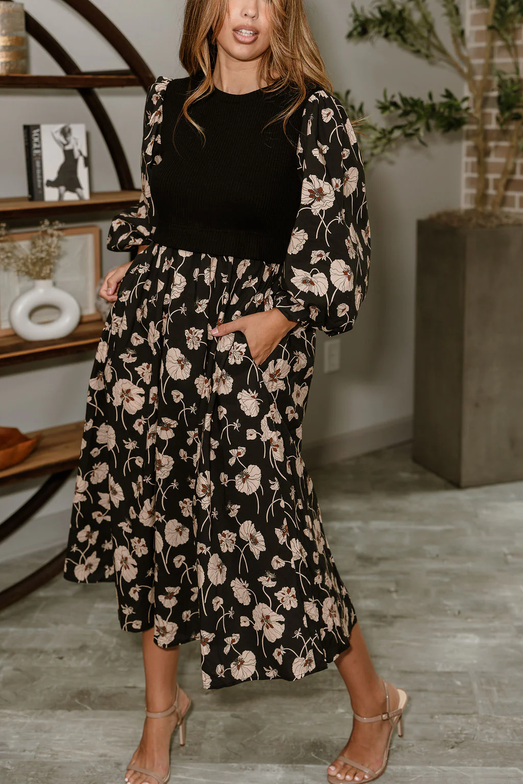 Nadia Black Multi Floral Midi Dress - Image 6