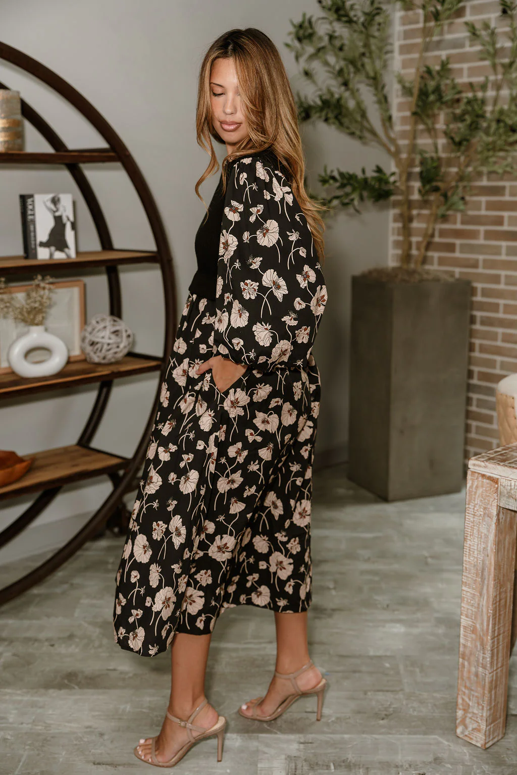 Nadia Black Multi Floral Midi Dress - Image 7