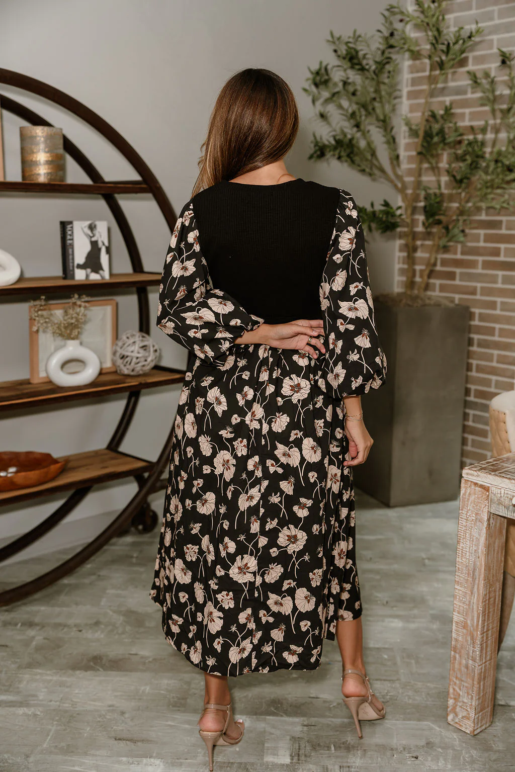 Nadia Black Multi Floral Midi Dress - Image 9