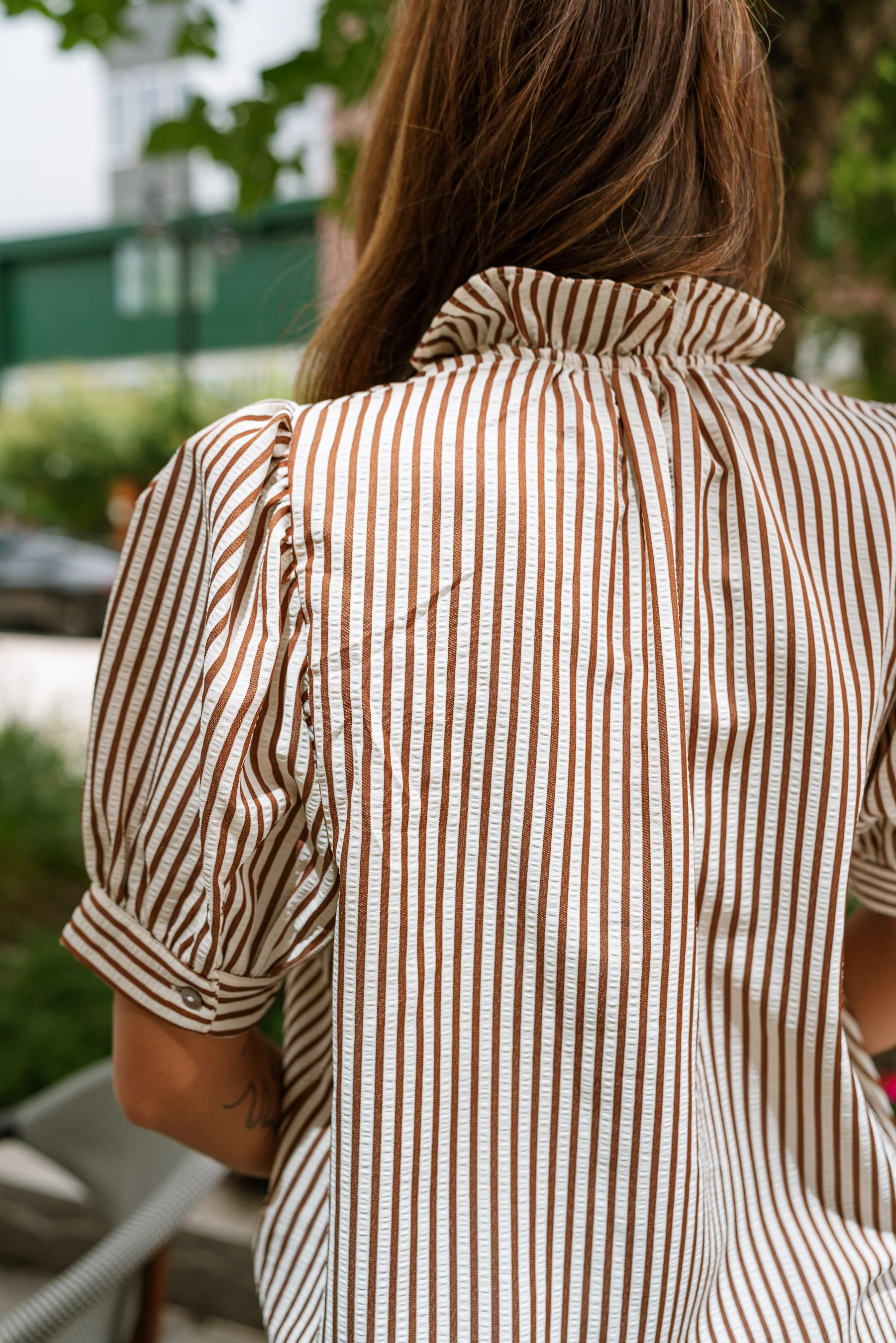 Nadia Brown & Cream Striped Puff Sleeve Top - Image 10