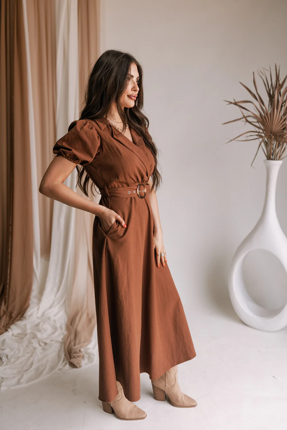 Nancy Brown Belted Midi Dress - Image 4