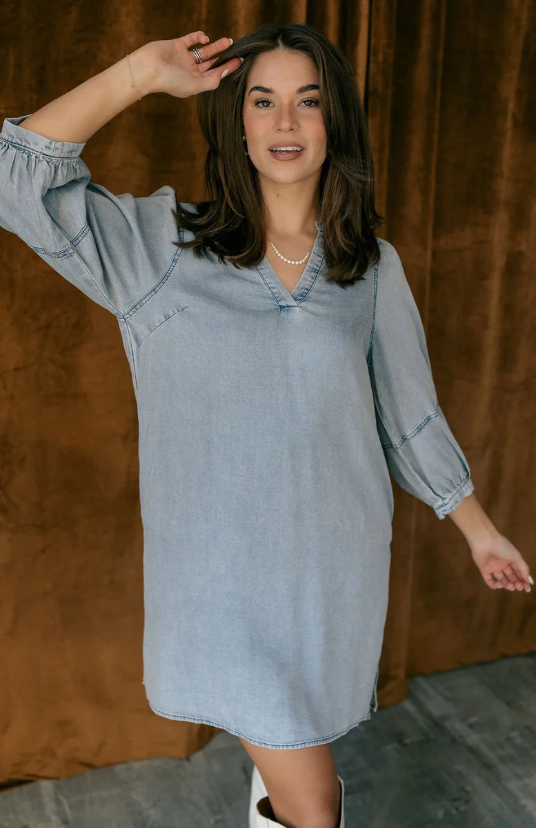 Naomi Denim Blue Half Sleeve Mini Dress - Image 2
