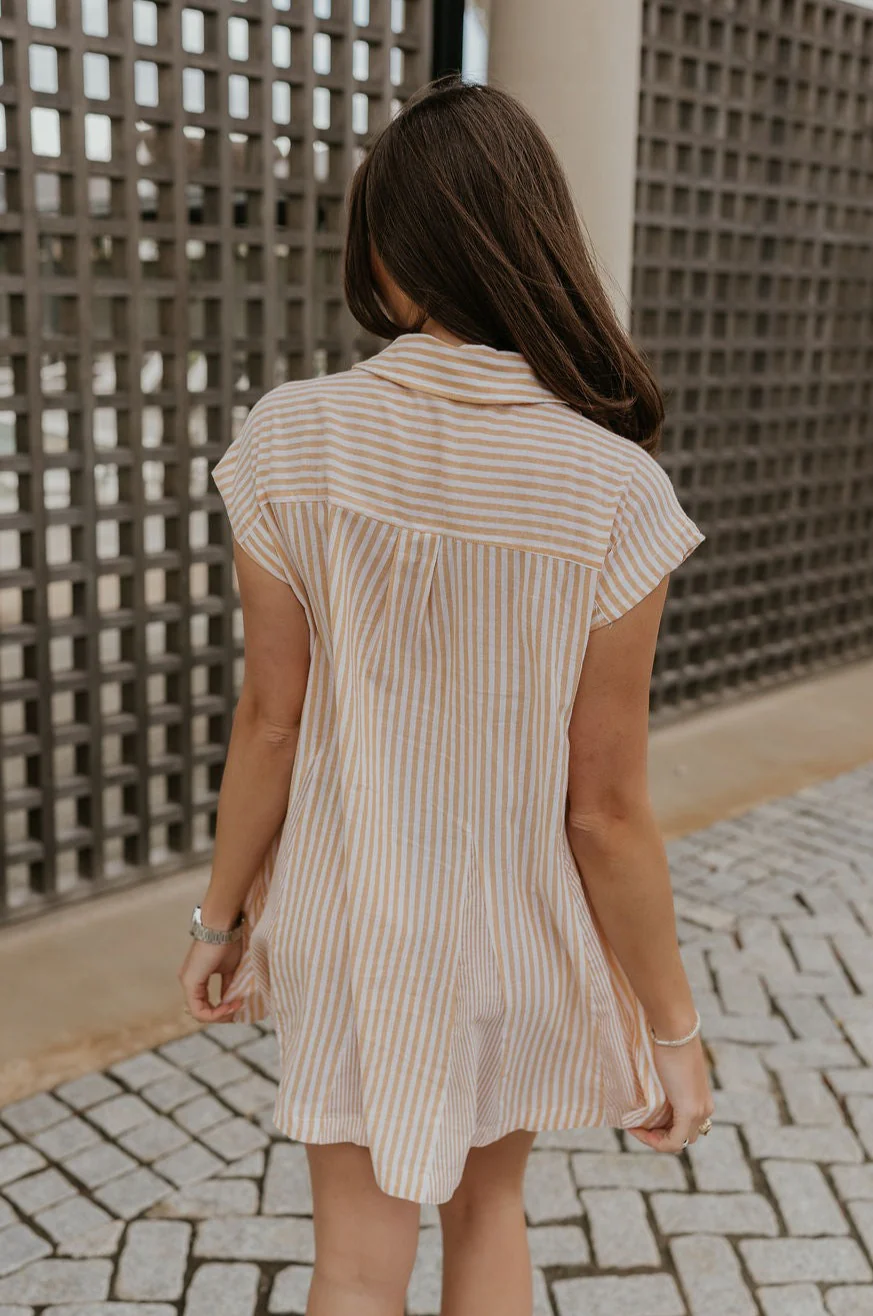 Naomi Yellow & Cream Stripe Button-Up Dress - Image 11
