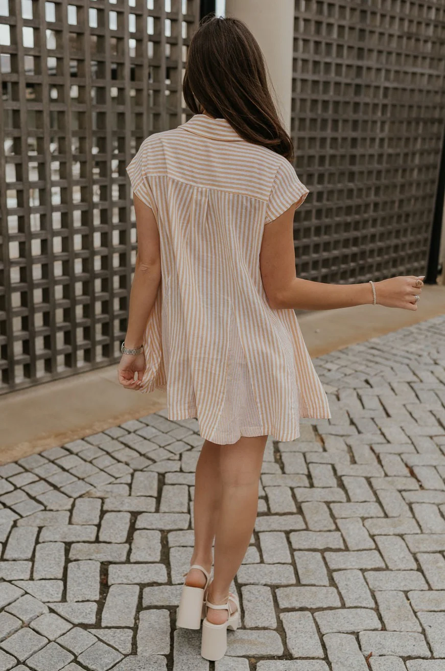 Naomi Yellow & Cream Stripe Button-Up Dress - Image 12