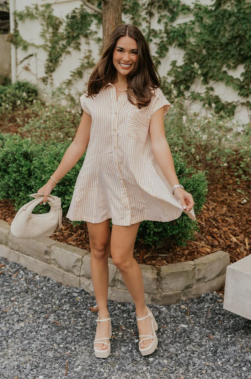 Naomi Yellow & Cream Stripe Button-Up Dress - Image 2
