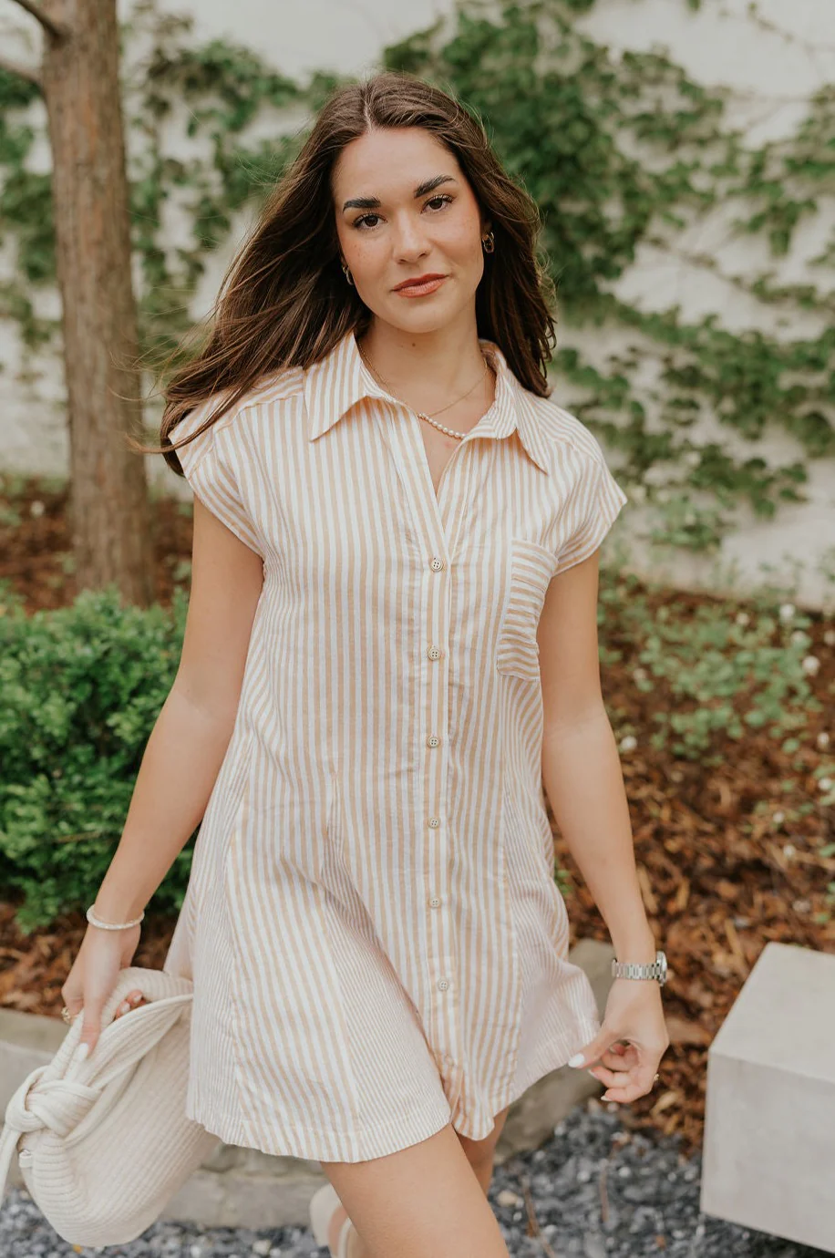 Naomi Yellow & Cream Stripe Button-Up Dress - Image 3