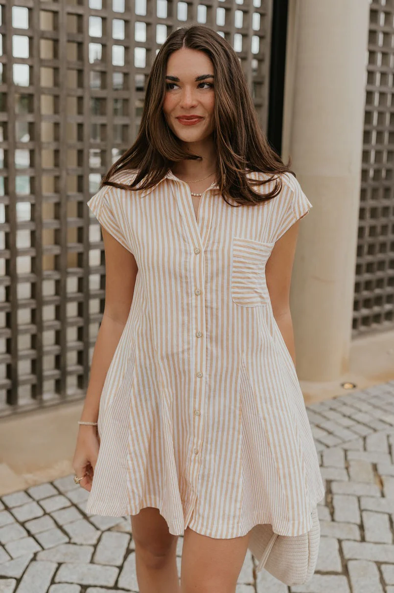 Naomi Yellow & Cream Stripe Button-Up Dress - Image 5