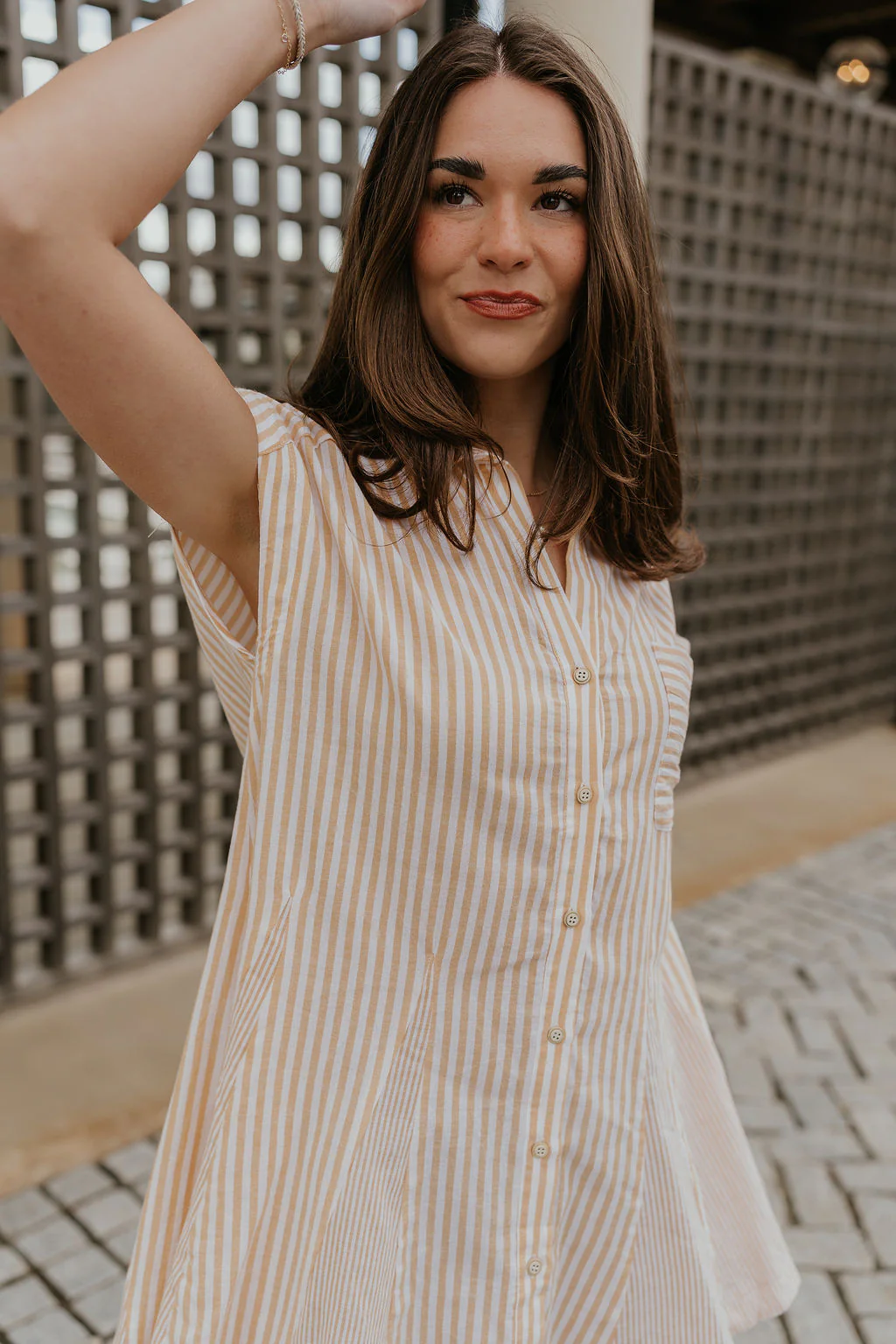 Naomi Yellow & Cream Stripe Button-Up Dress - Image 6