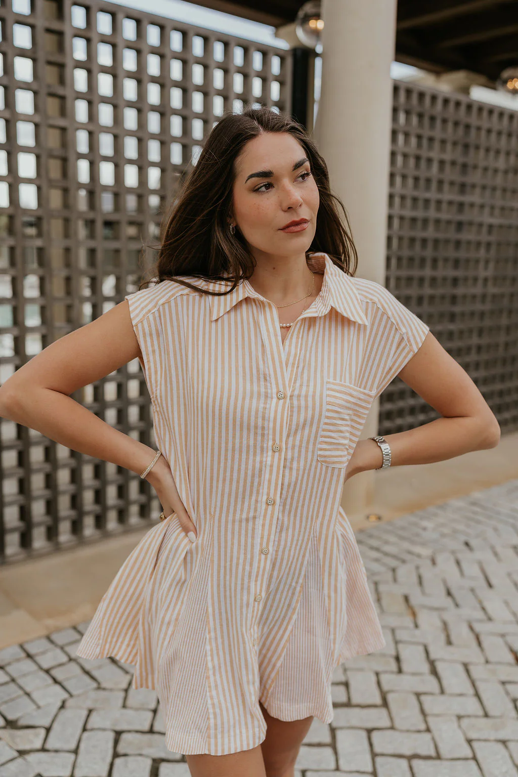 Naomi Yellow & Cream Stripe Button-Up Dress - Image 7