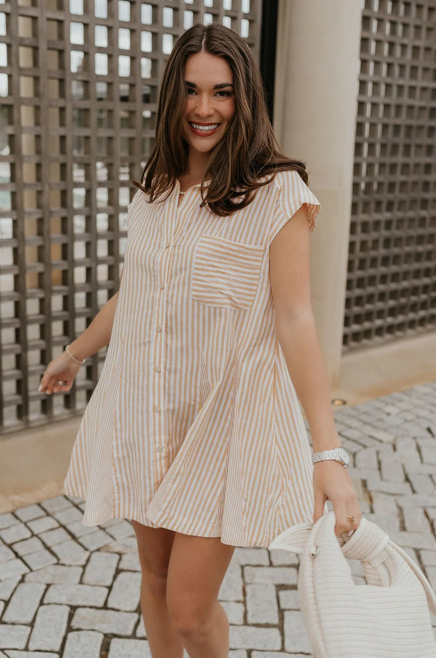 Naomi Yellow & Cream Stripe Button-Up Dress - Image 8