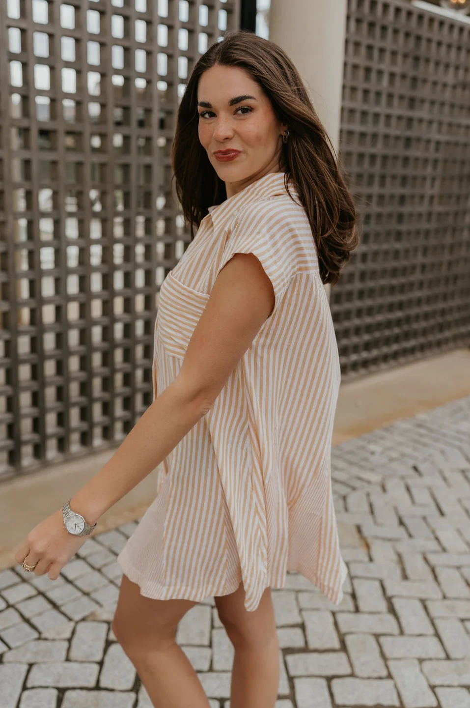 Naomi Yellow & Cream Stripe Button-Up Dress - Image 9
