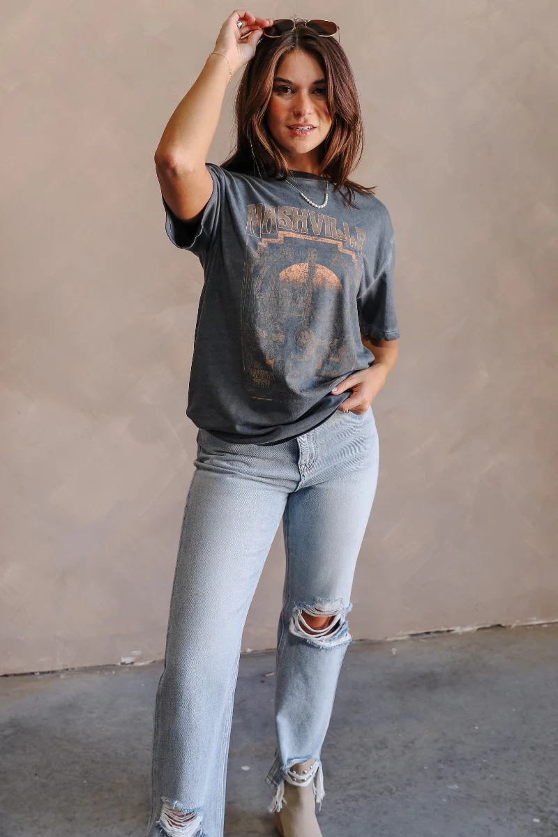 Nashville Charcoal Grey Short Sleeve Graphic Tee - Image 2