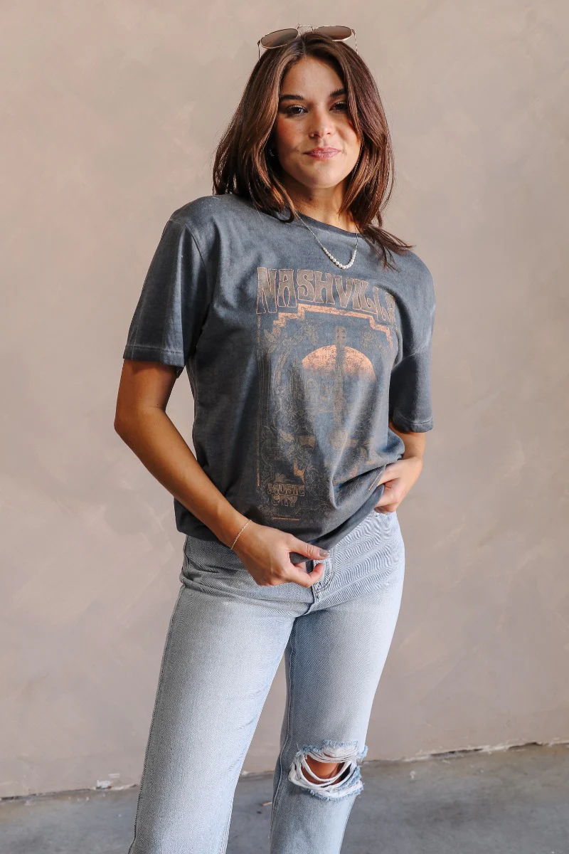Nashville Charcoal Grey Short Sleeve Graphic Tee - Image 3