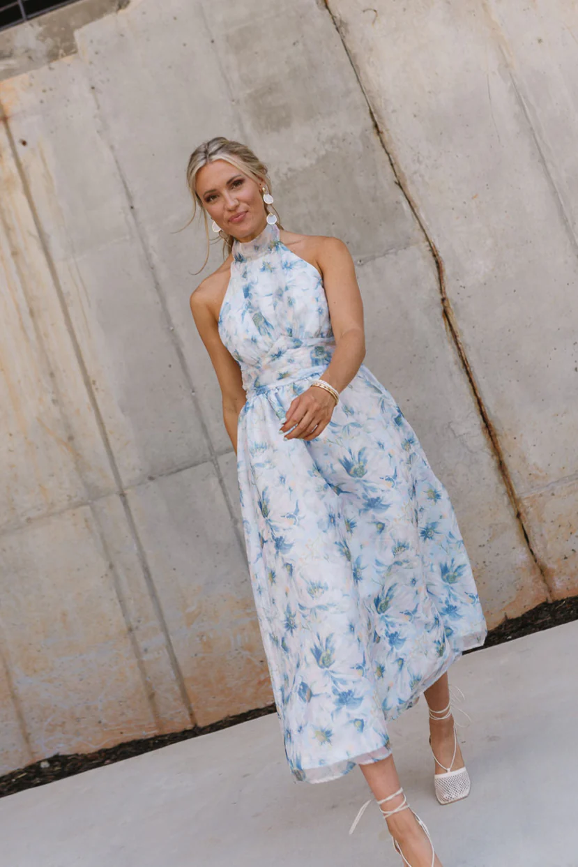 Natalia Blue Multi Floral Halter Midi Dress