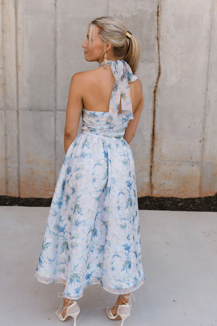 Natalia Blue Multi Floral Halter Midi Dress - Image 11