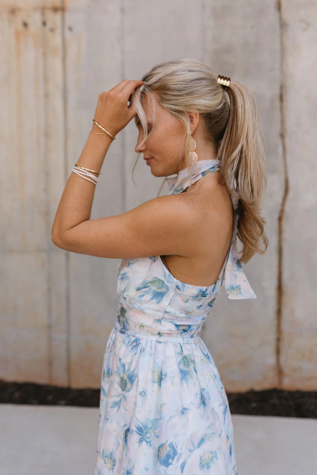 Natalia Blue Multi Floral Halter Midi Dress - Image 3