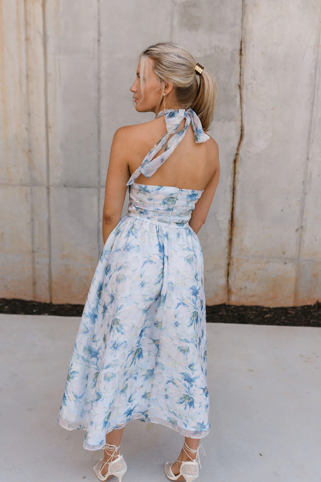 Natalia Blue Multi Floral Halter Midi Dress - Image 4