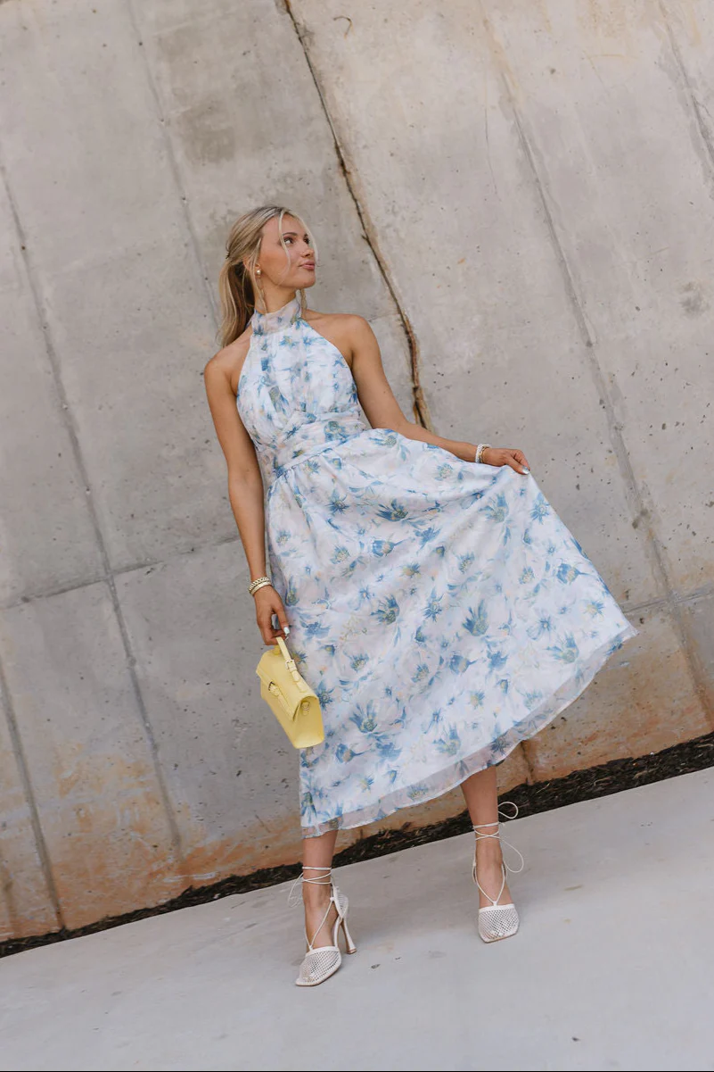 Natalia Blue Multi Floral Halter Midi Dress - Image 5