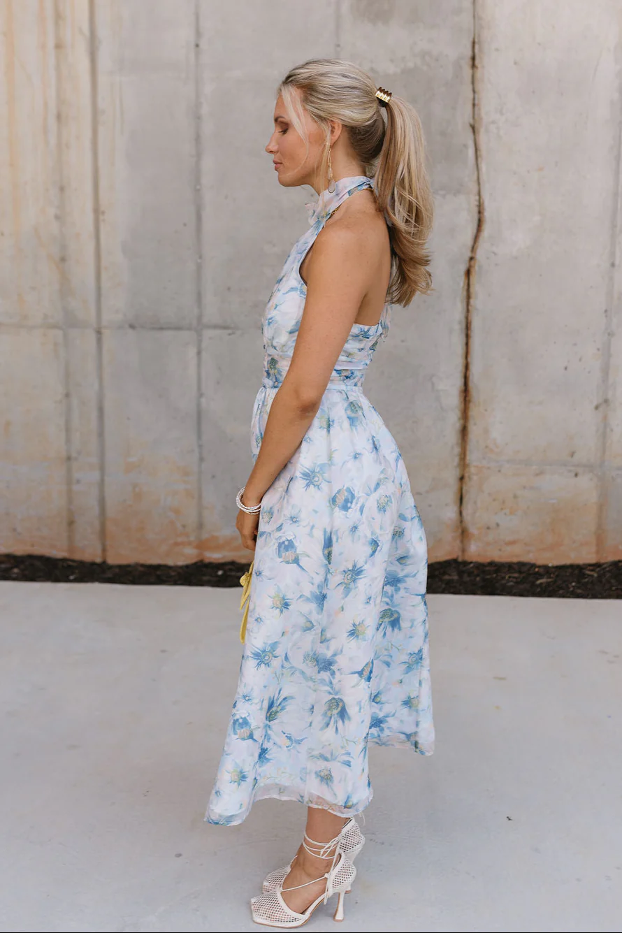 Natalia Blue Multi Floral Halter Midi Dress - Image 9