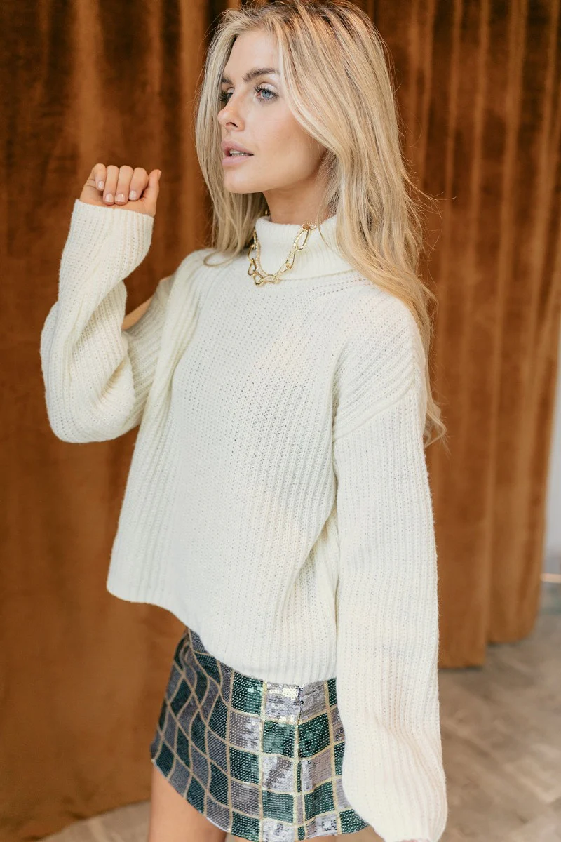 Natalia Cream Ribbed Turtleneck Sweater - Image 2