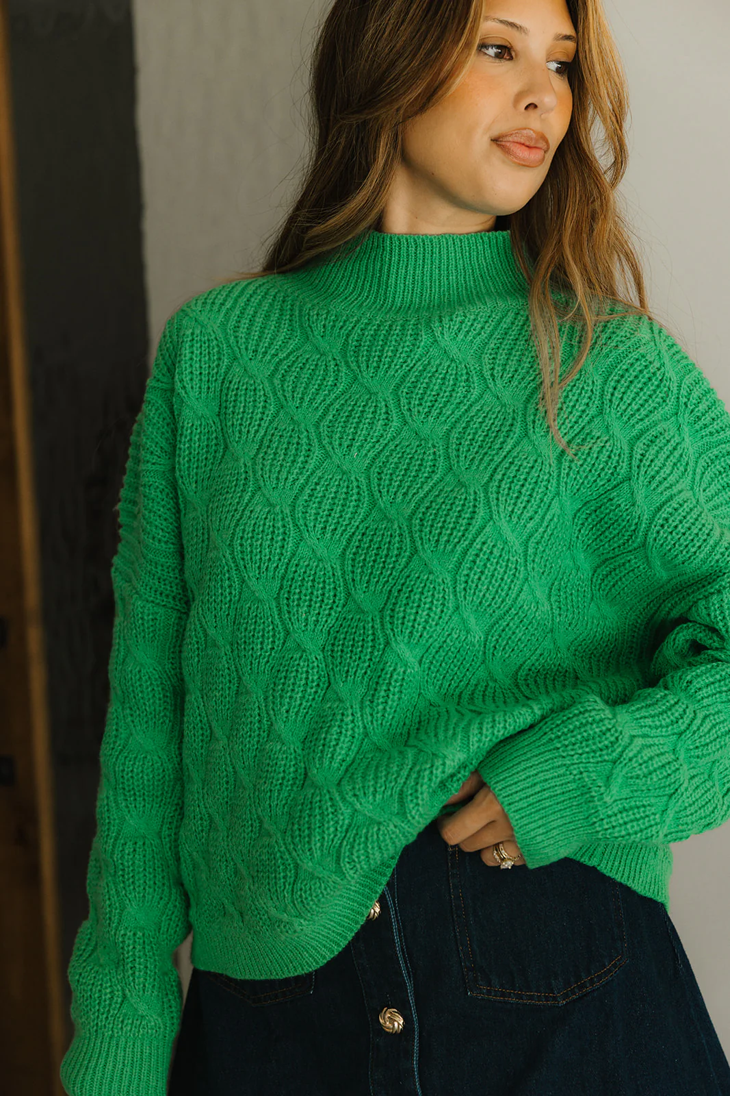 Natalia Green Cable Knit Sweater