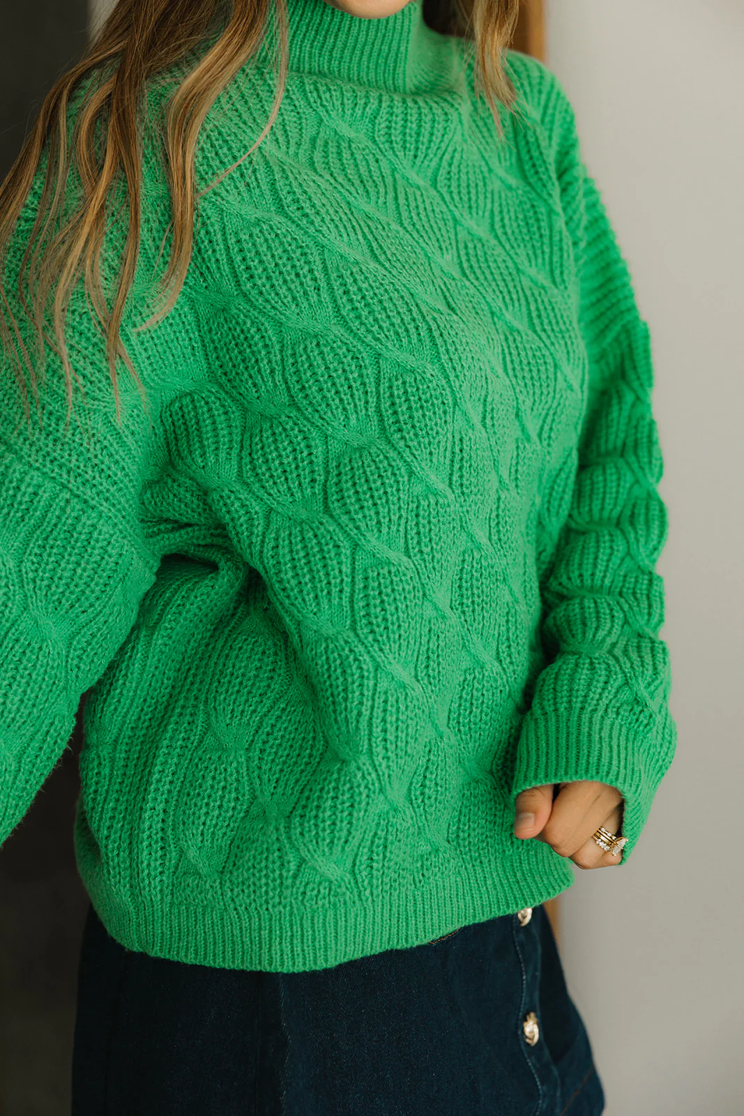 Natalia Green Cable Knit Sweater - Image 3