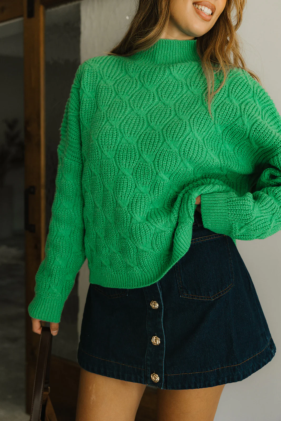 Natalia Green Cable Knit Sweater - Image 6