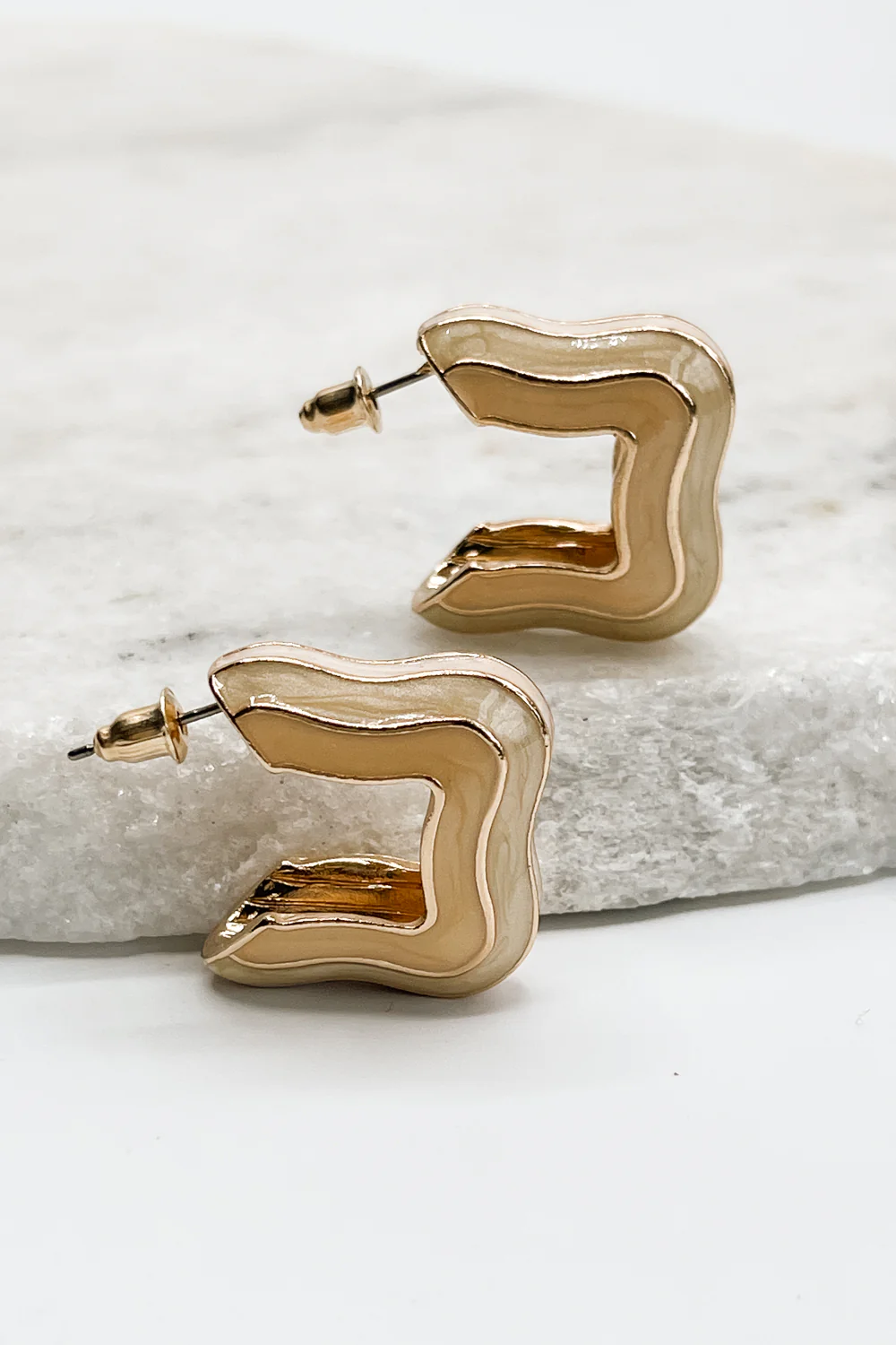 Natalia Tan and Cream Square Hoops