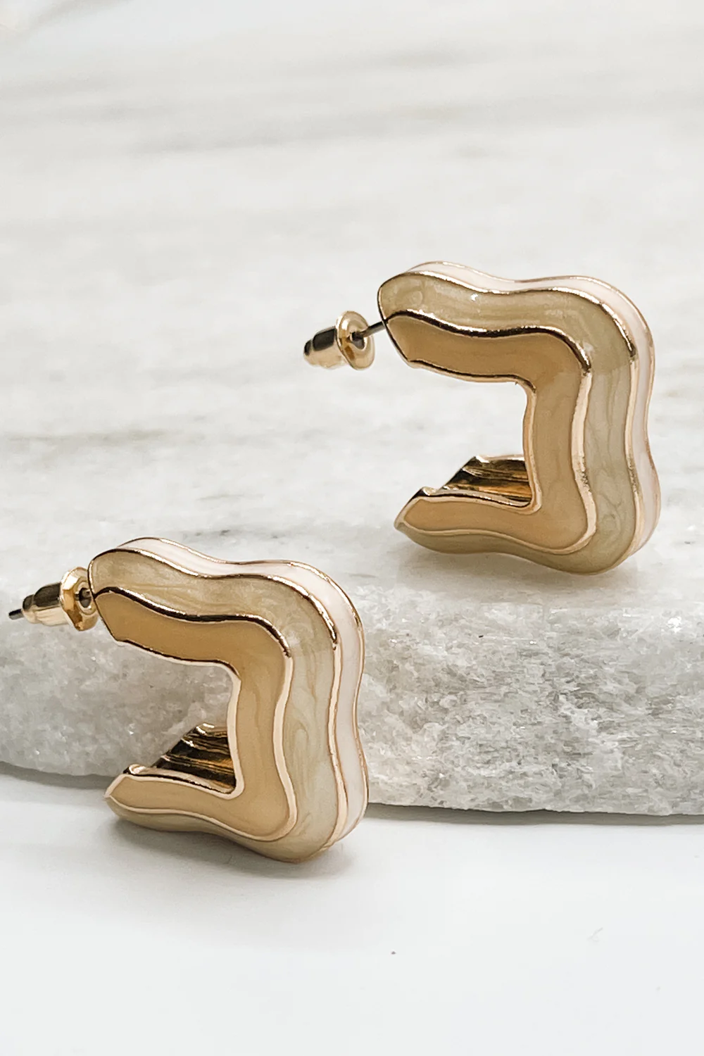 Natalia Tan and Cream Square Hoops - Image 2