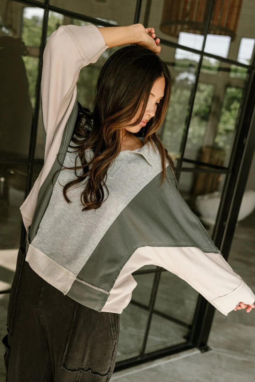 Natalie Grey Color Block Sweatshirt - Image 3