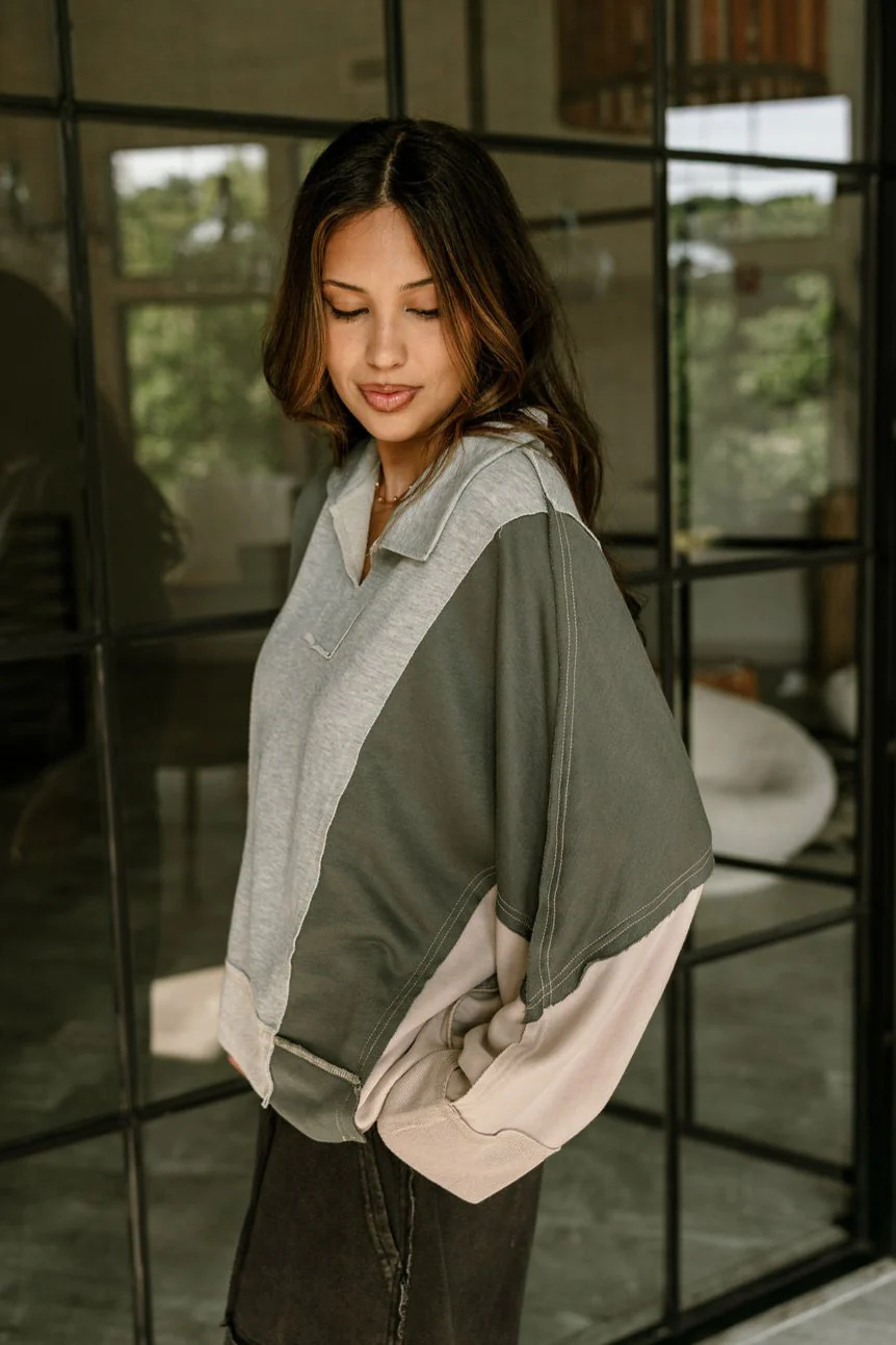 Natalie Grey Color Block Sweatshirt - Image 4