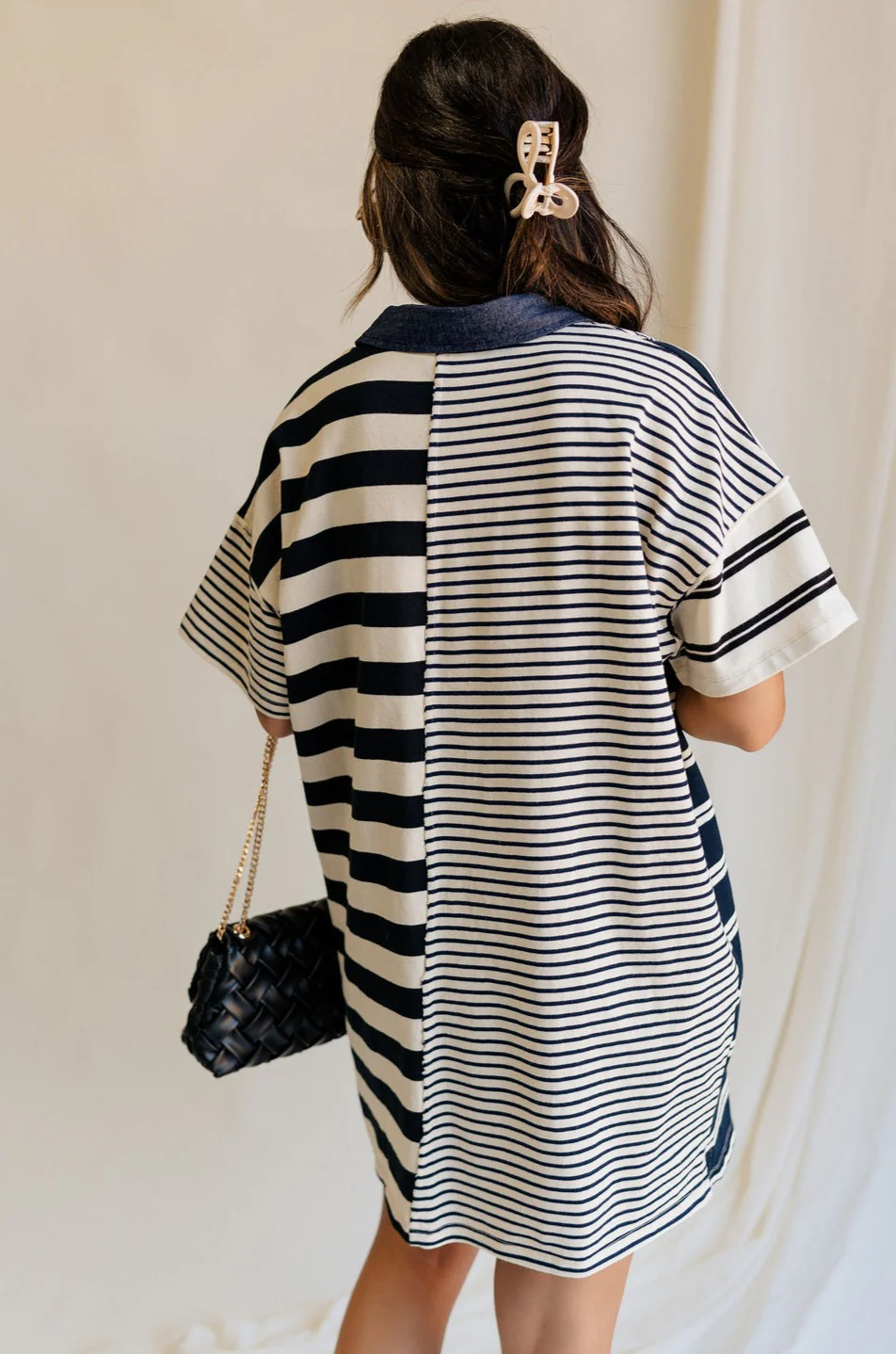 Maya Navy & Cream Stripe Short Sleeve Mini Dress - Image 4