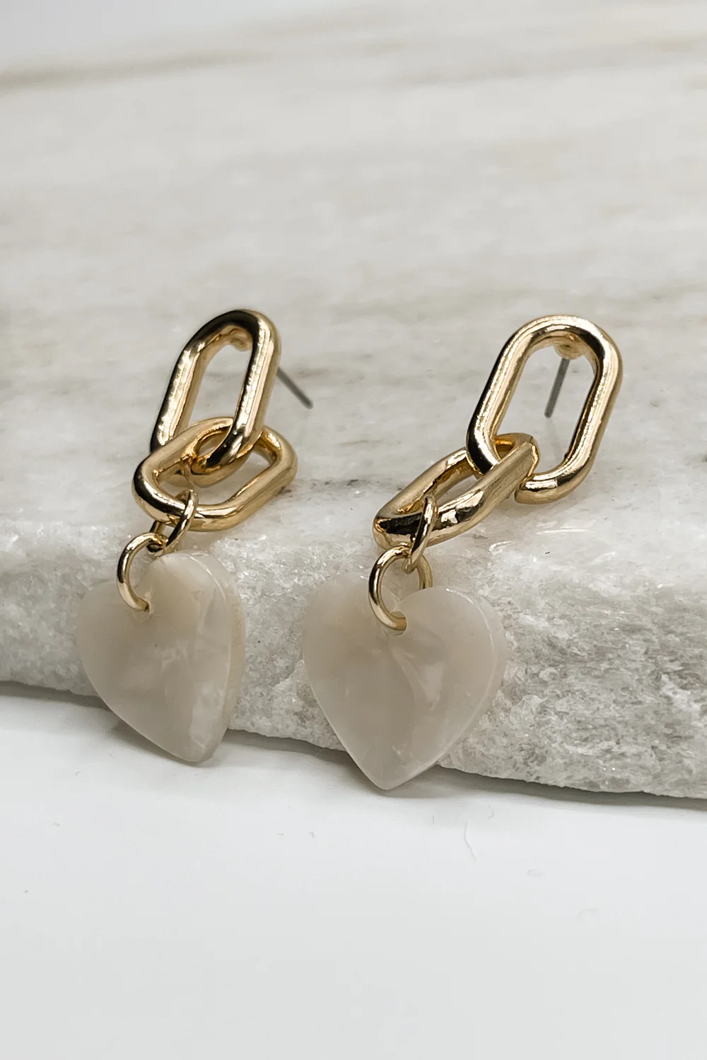 Alia Gold Link & White Heart Earrings - Image 2