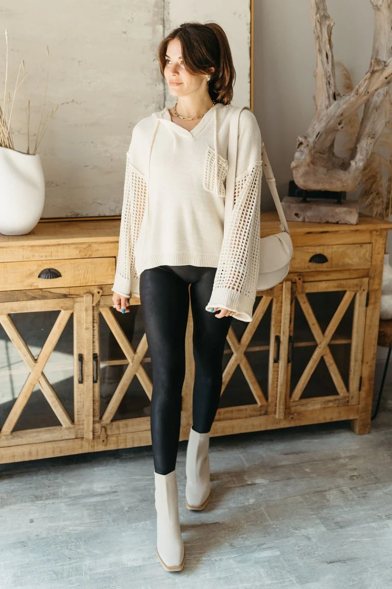 New Day Cream Crochet Hooded Sweater
