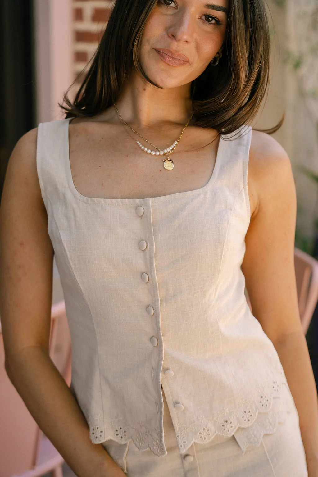 Nia Beige Eyelet Floral Tank - Image 5