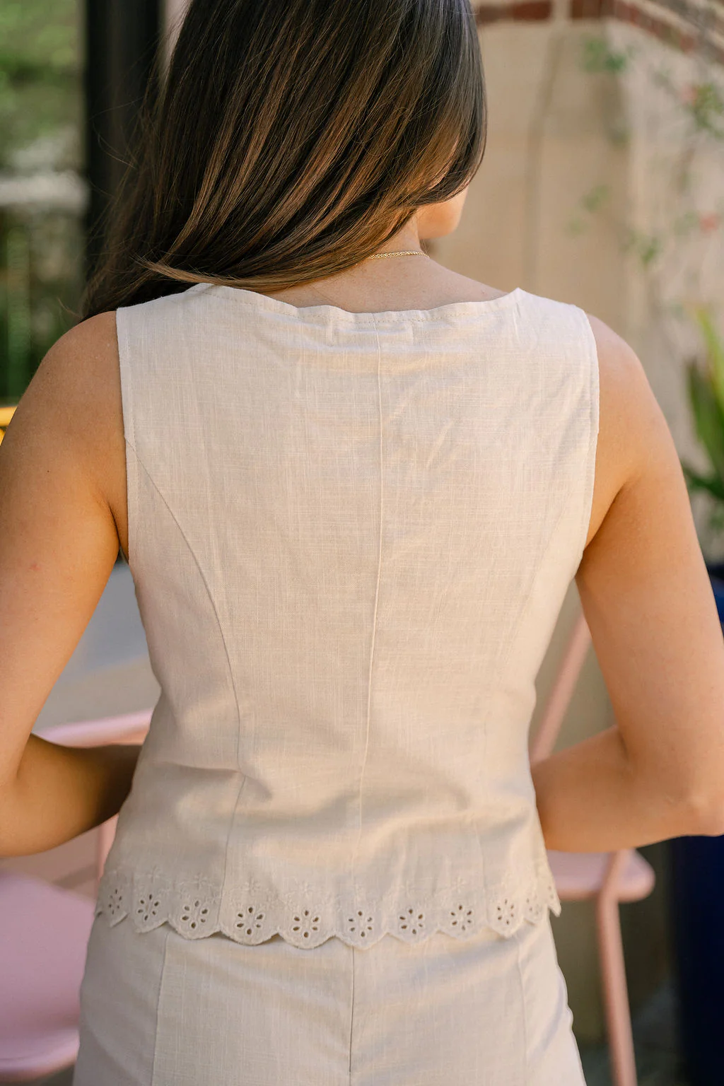 Nia Beige Eyelet Floral Tank - Image 8