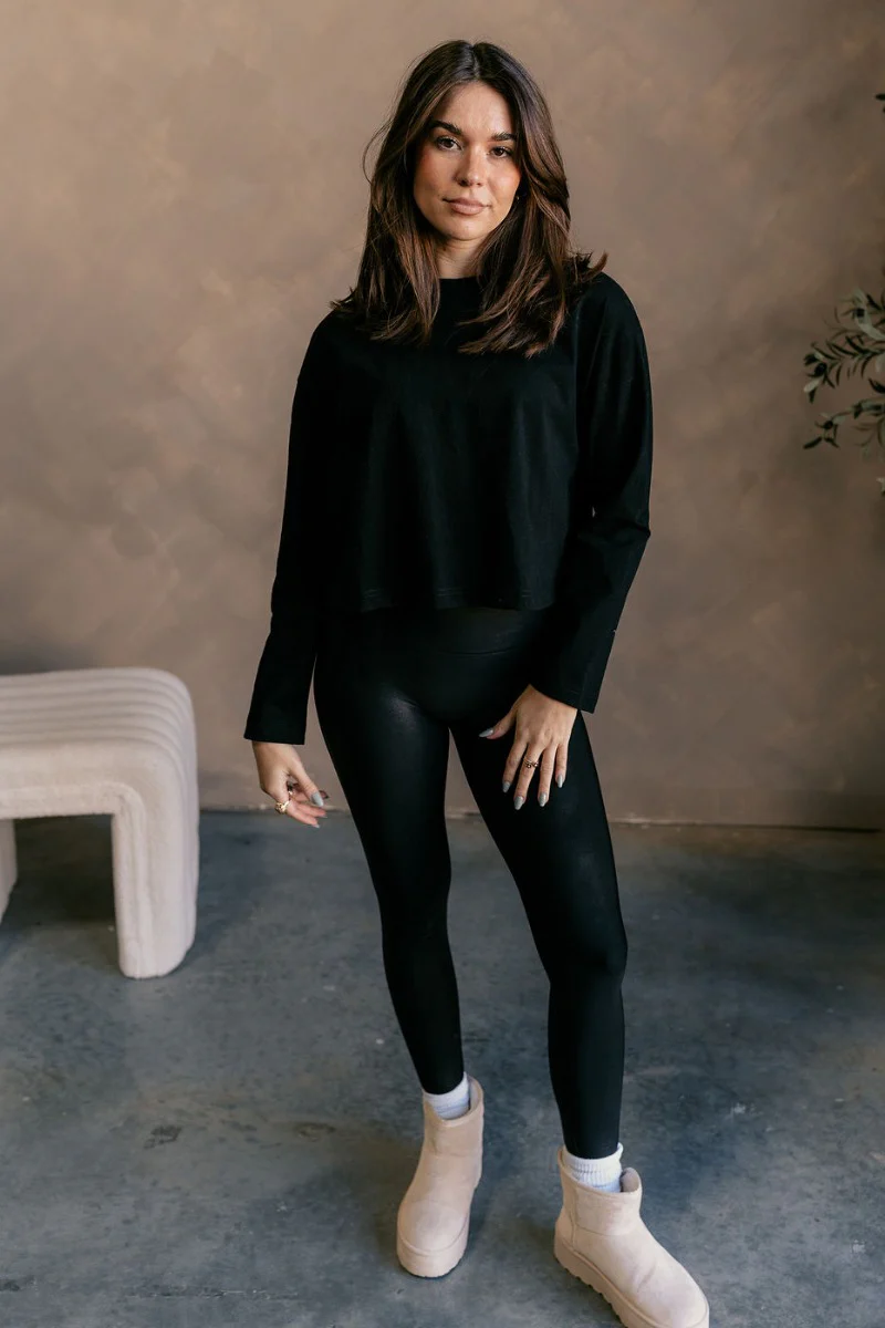 Nicole Black Cropped Long Sleeve Top