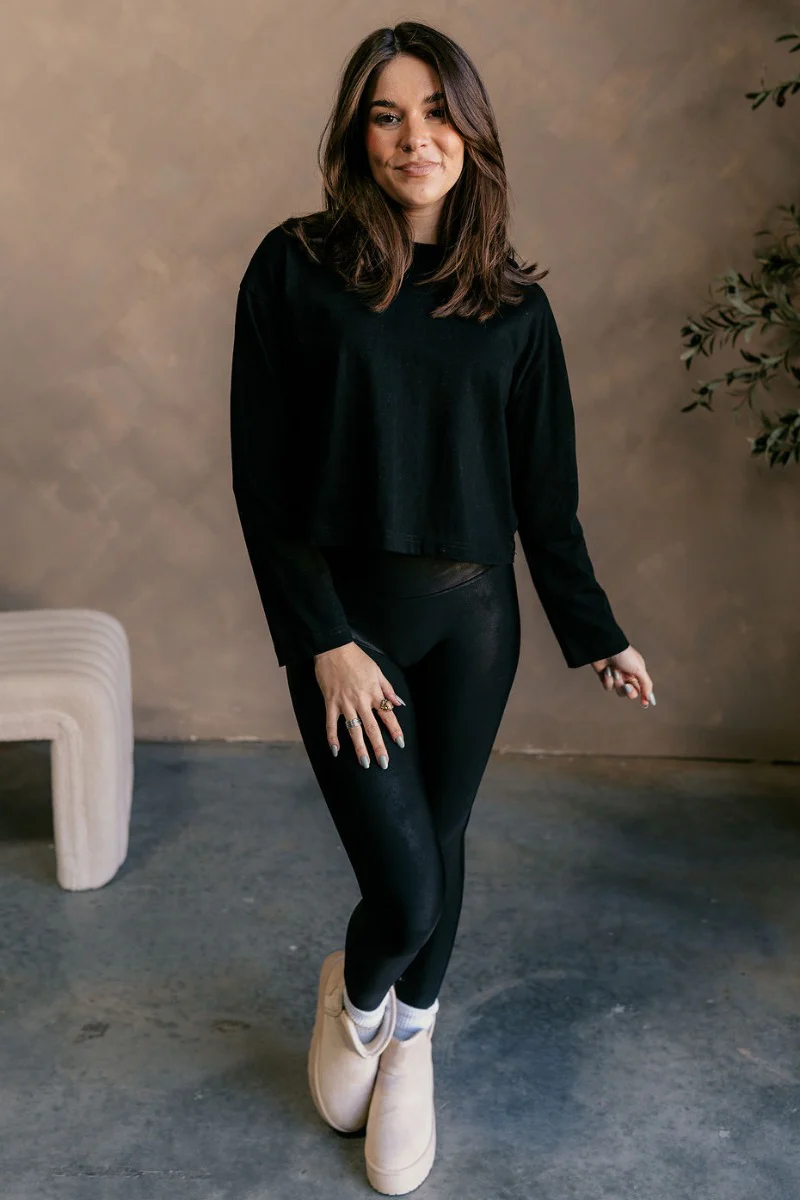Nicole Black Cropped Long Sleeve Top - Image 2