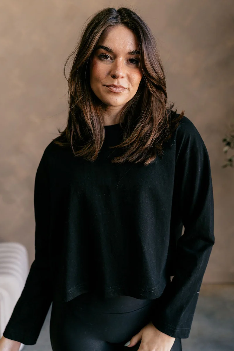 Nicole Black Cropped Long Sleeve Top - Image 3
