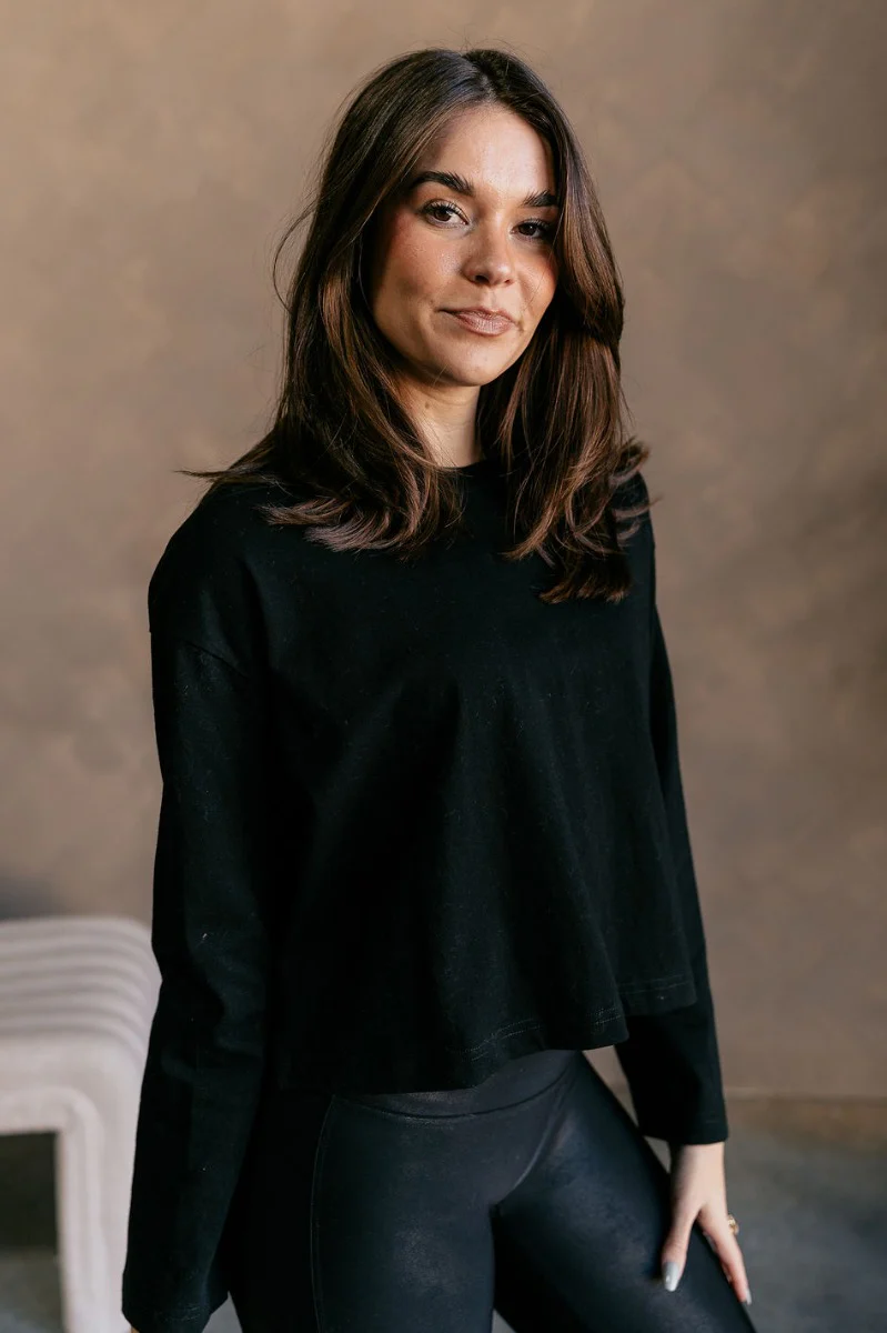 Nicole Black Cropped Long Sleeve Top - Image 5