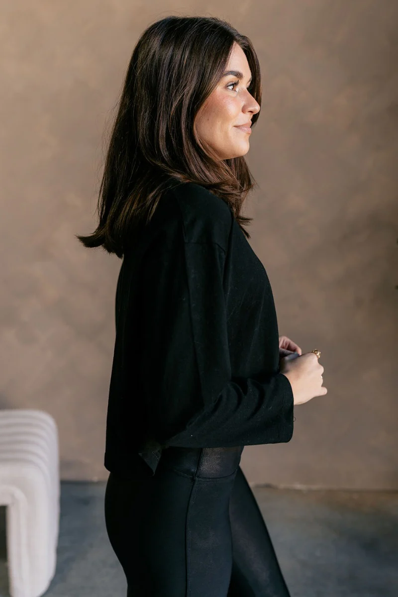 Nicole Black Cropped Long Sleeve Top - Image 6