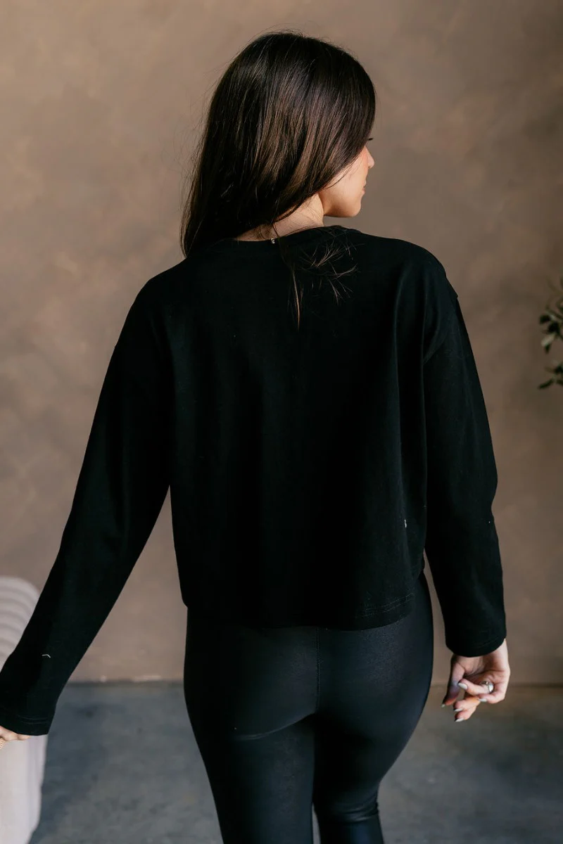 Nicole Black Cropped Long Sleeve Top - Image 7