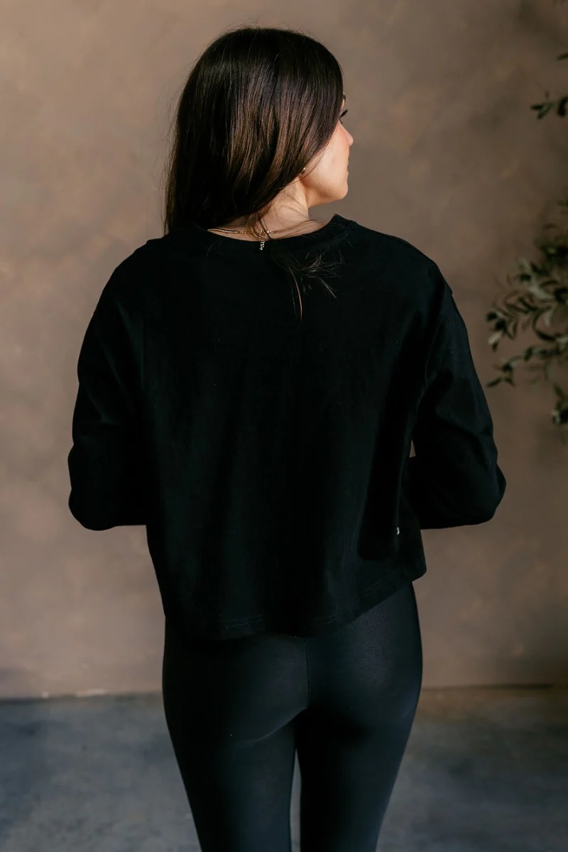 Nicole Black Cropped Long Sleeve Top - Image 8