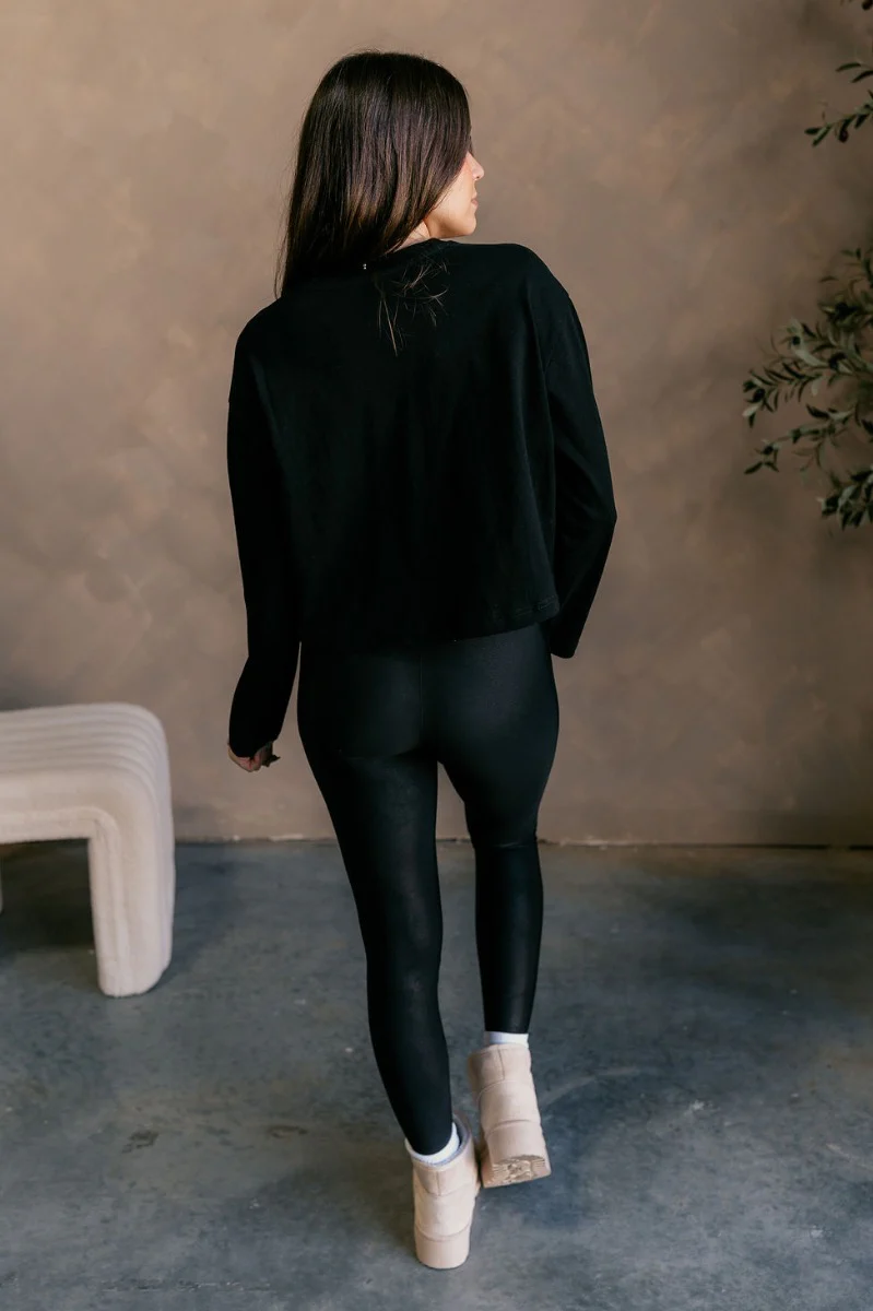 Nicole Black Cropped Long Sleeve Top - Image 9