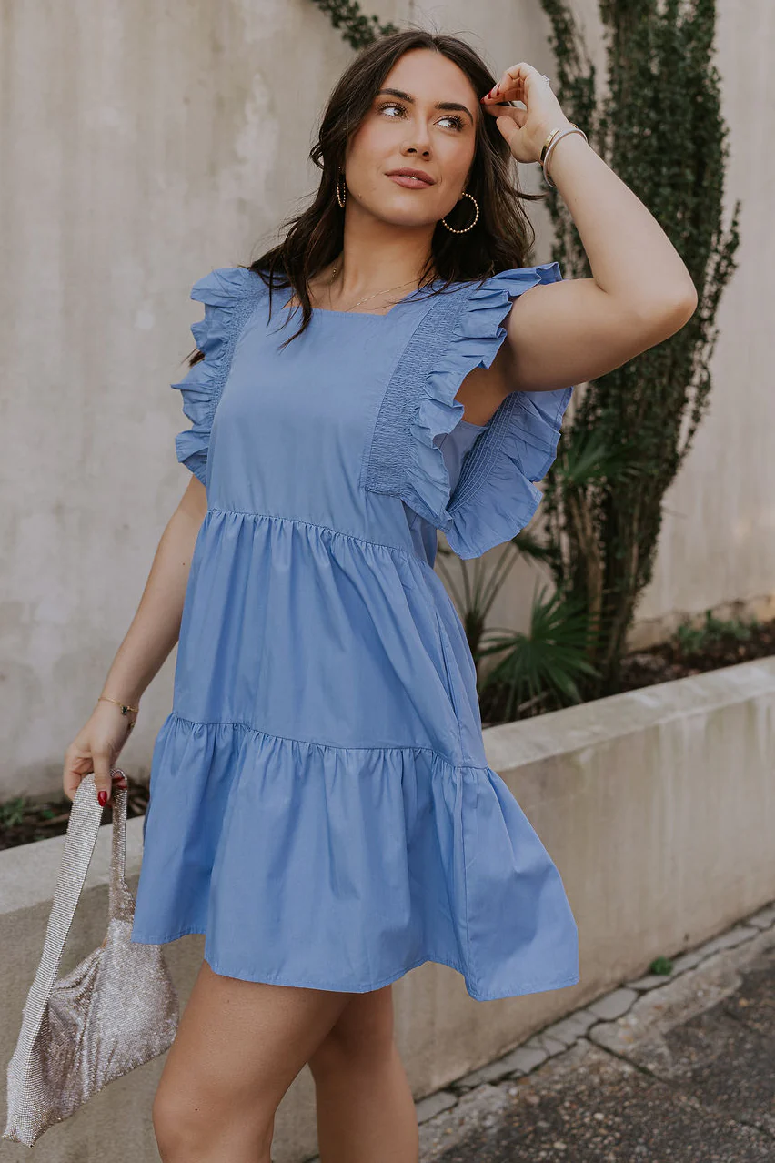 Nicole Blue Ruffle Short Sleeve Mini Dress