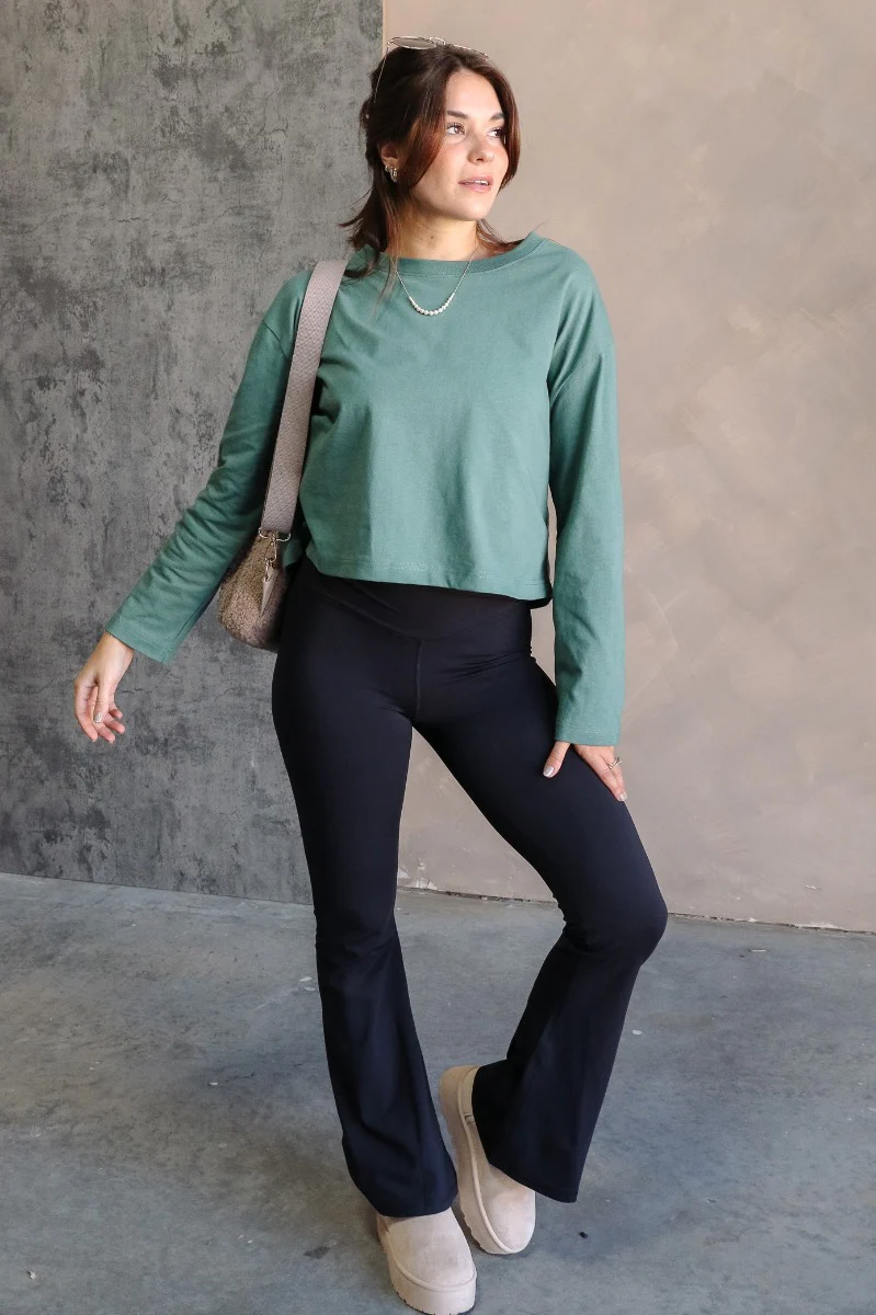 Nicole Green Cropped Long Sleeve Sweatshirt