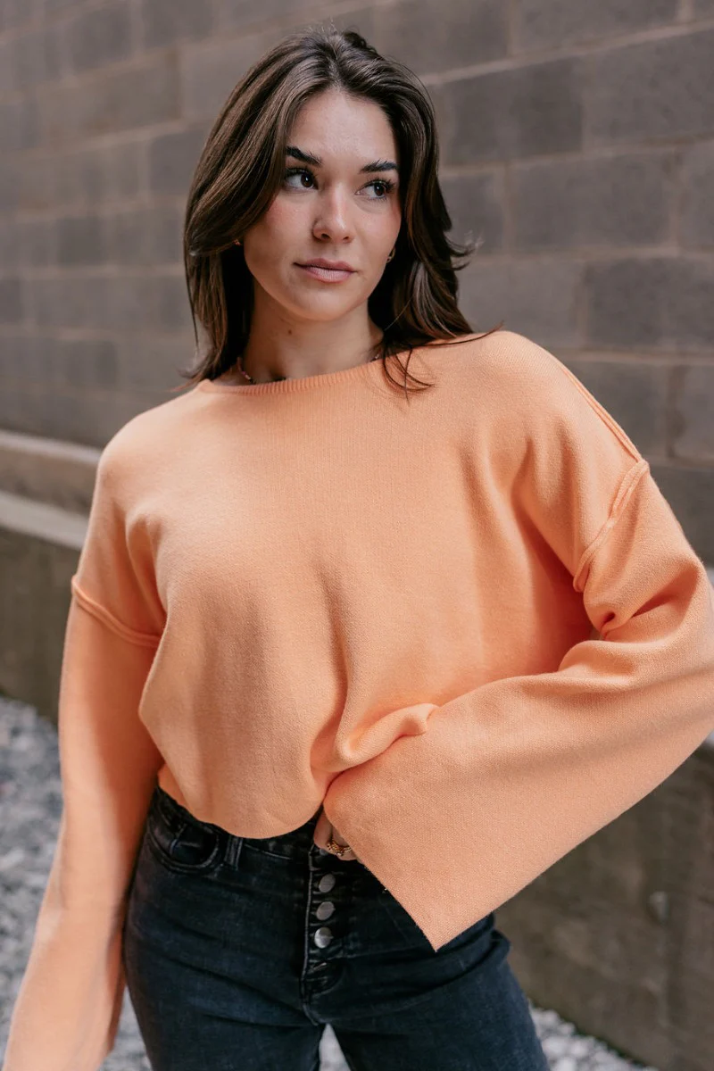 Nina Peach Cropped Long Sleeve Sweater