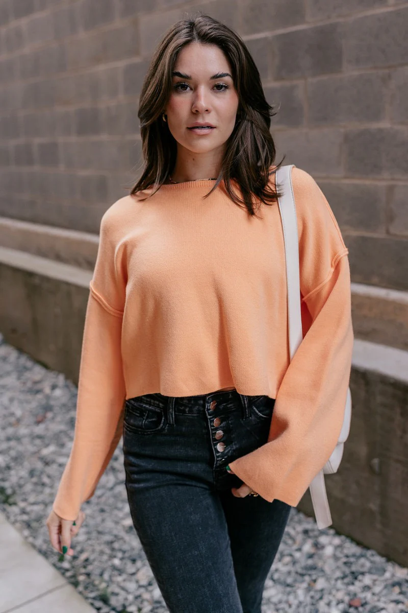 Nina Peach Cropped Long Sleeve Sweater - Image 3