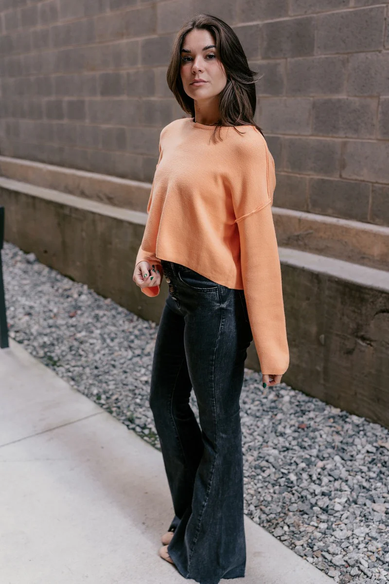 Nina Peach Cropped Long Sleeve Sweater - Image 4