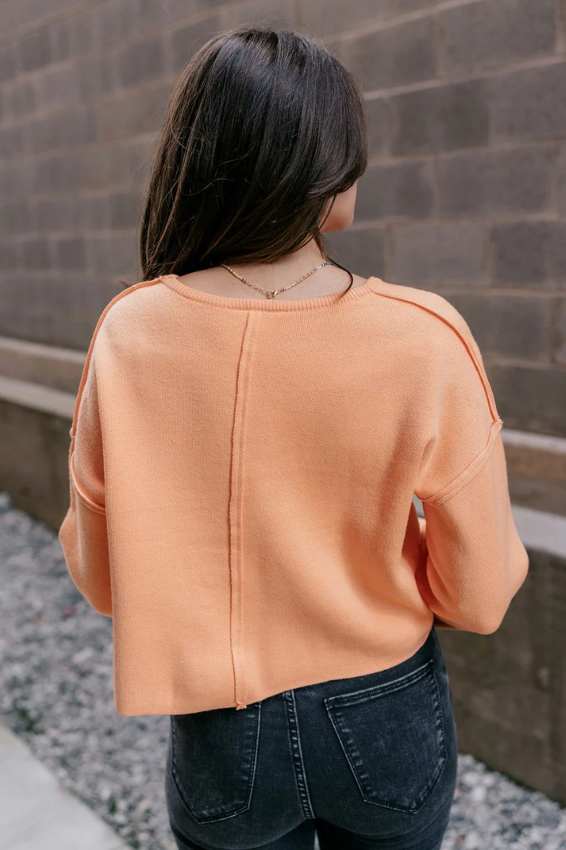 Nina Peach Cropped Long Sleeve Sweater - Image 6